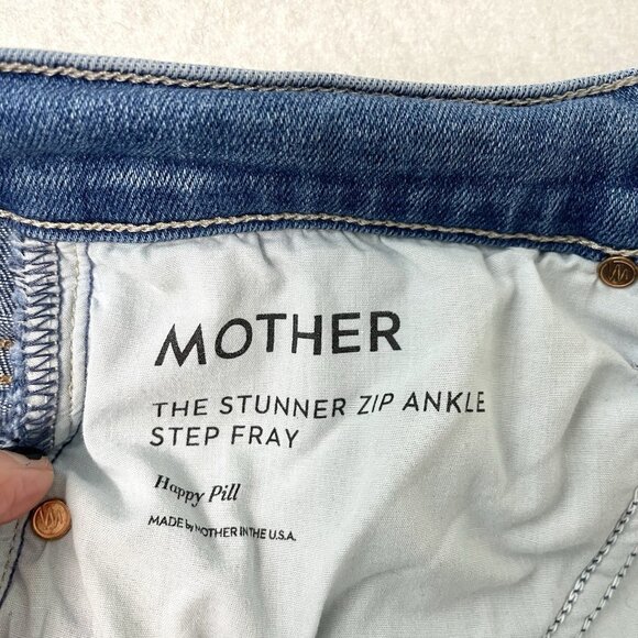 MOTHER Stunner Zip Ankle Step Fray Jeans Stretch Denim Happy Pill size 34 - Picture 13 of 15